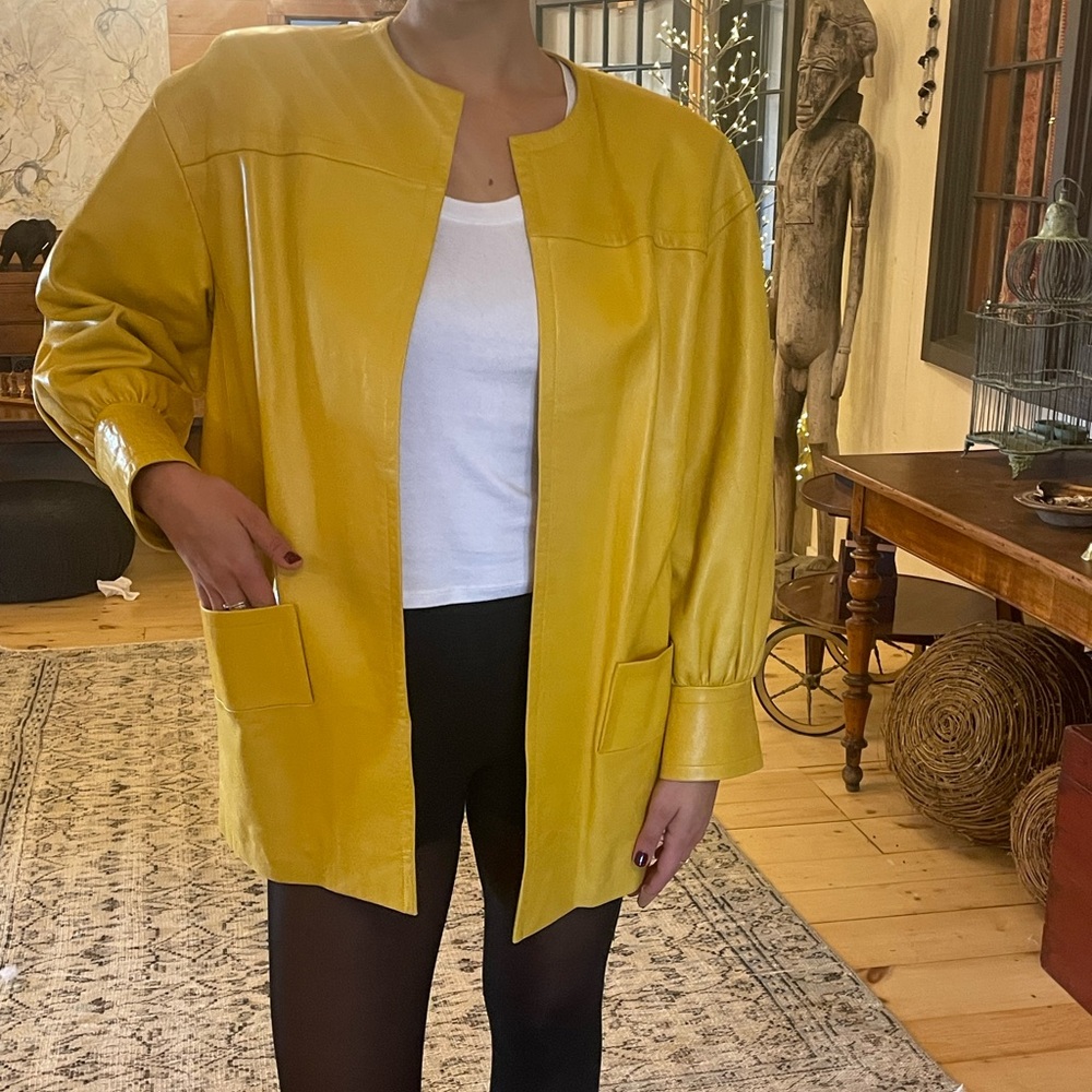 Genuine Vintage Givenchy Leather Jacket Yellow Sz Med Great Condition! Soft. - Picture 13 of 15